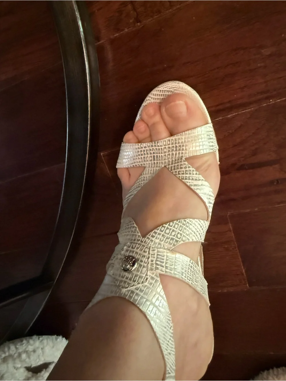 GUESS White Textured Cork Wedge Sandals